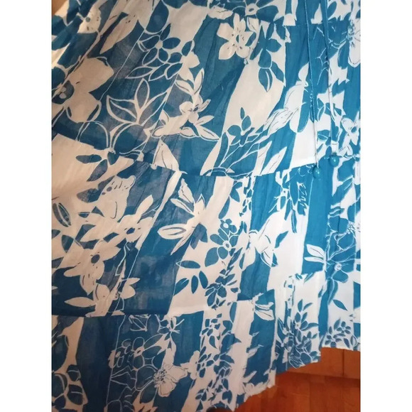 Vasna Tropical Tiered Maxi Dress Blue Floral 100% Cotton Sundress SZ S Lined - Picture 3 of 7